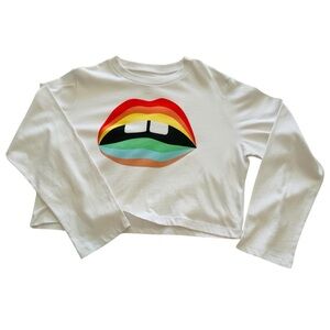 Chaser White Long Sleeve Tee Lips/Mouth Graphic Size Small